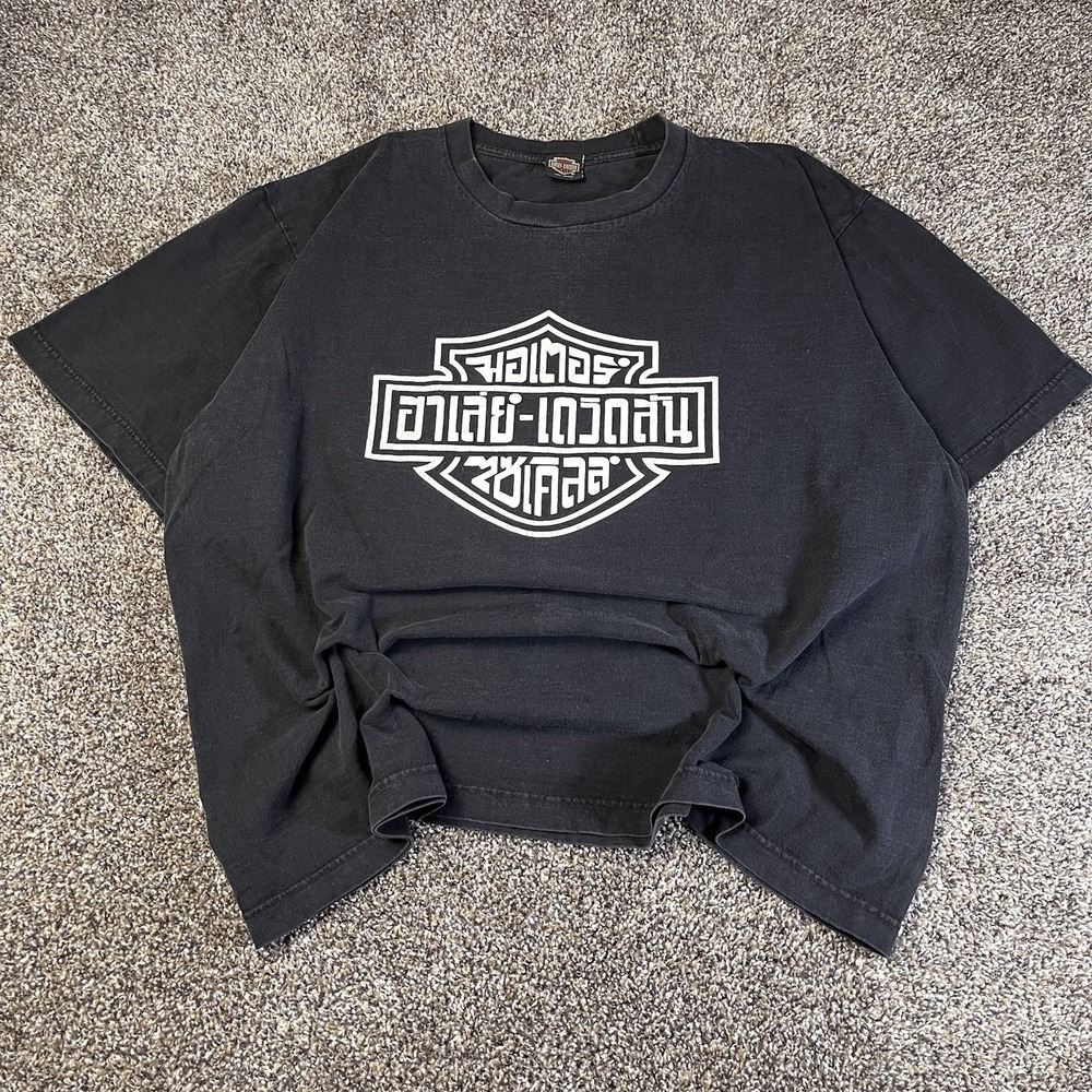Vintage Harley Davidson Men Size XL Boxy Fit Thailand Font Text T Shirt 90s Used